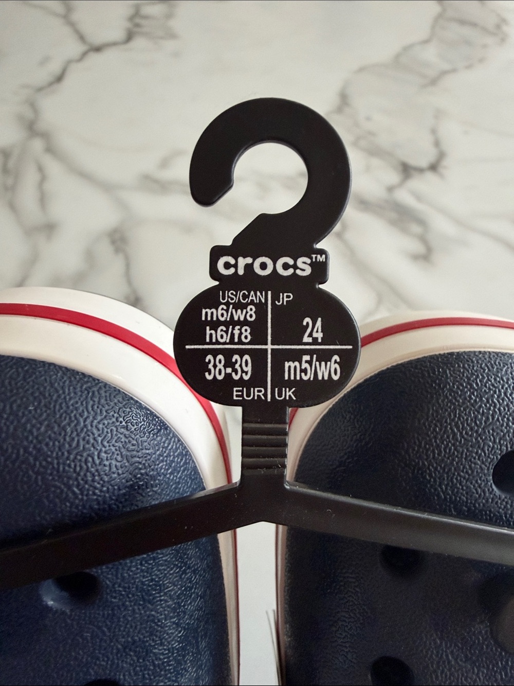 CROCS Women’s Navy Clog with Red and White Stripe - Picture 2 of 4